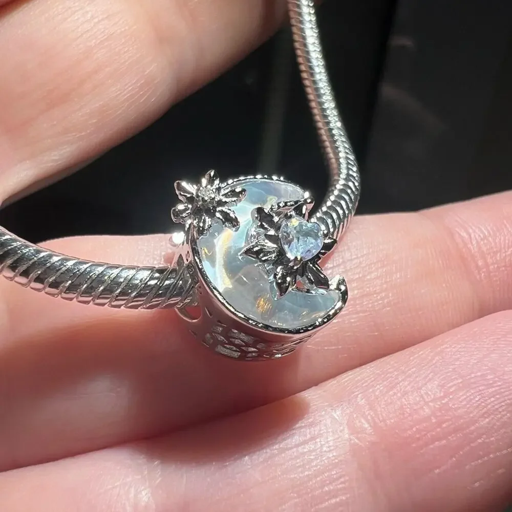 Silver Opalescent Moon Charm